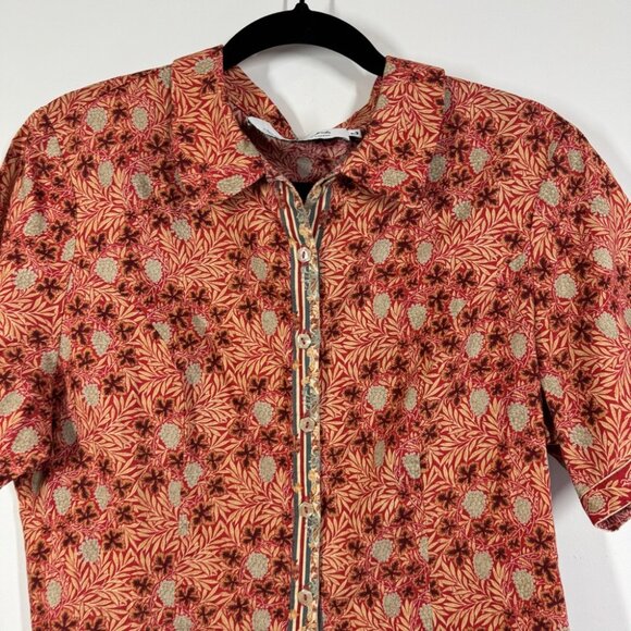 Vintage Suttles & Seawinds Red Beige Printed Floral Button Shirt Size L - Picture 5 of 16